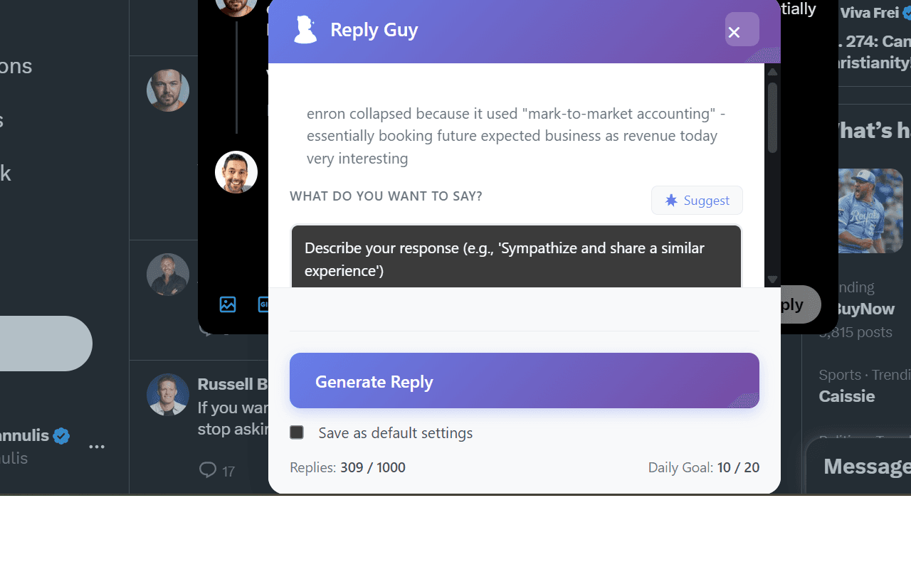 ReplyGuy Chrome Extension Interface